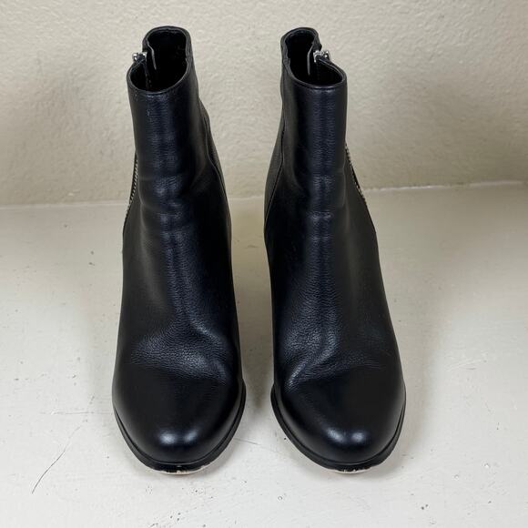 Michael Michael Kors Black Leather Zip-Up Frenchie Ankle Boot Silver Zipper - Picture 2 of 7